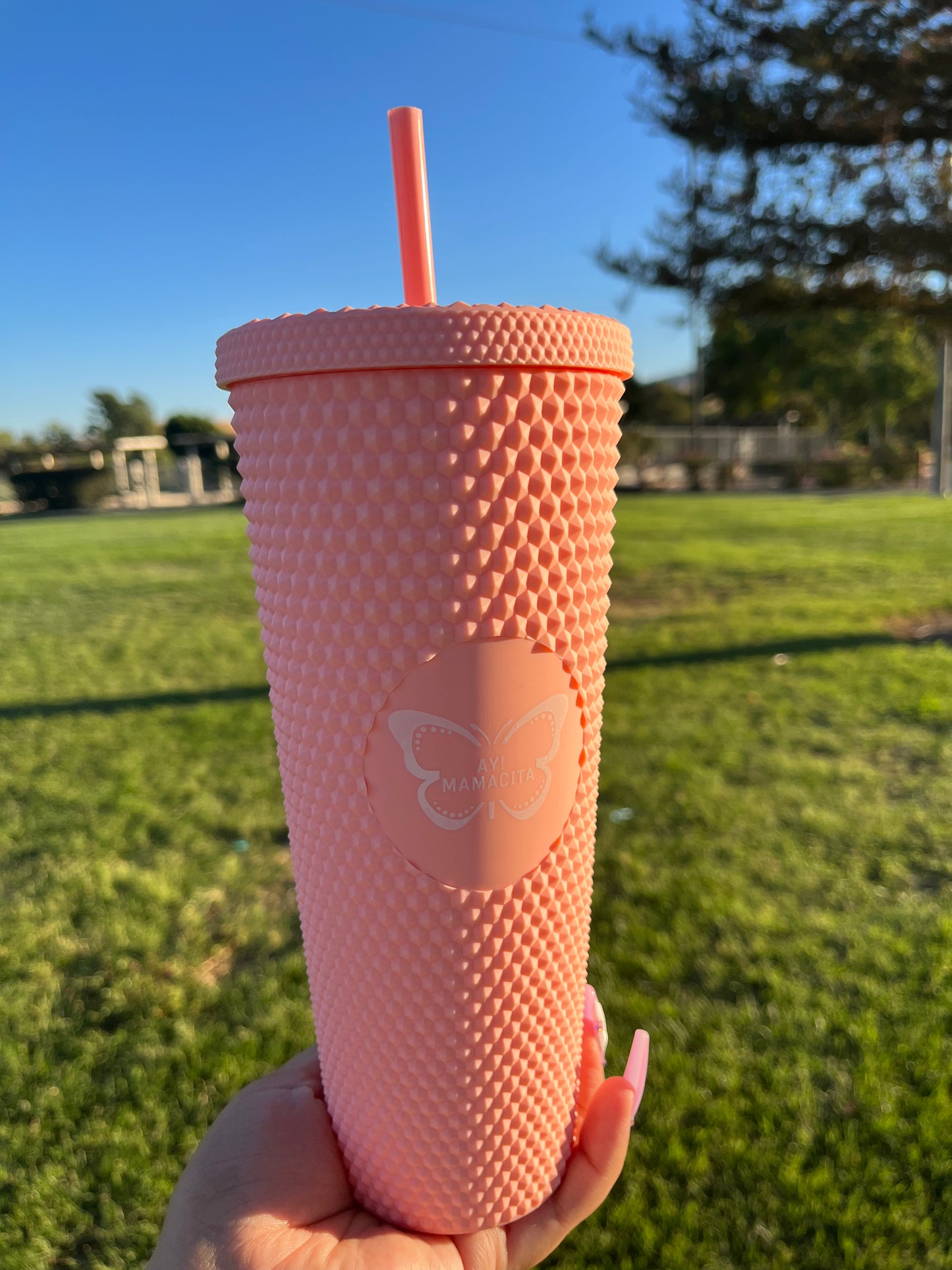 Matte Baby Pink Studded Tumbler