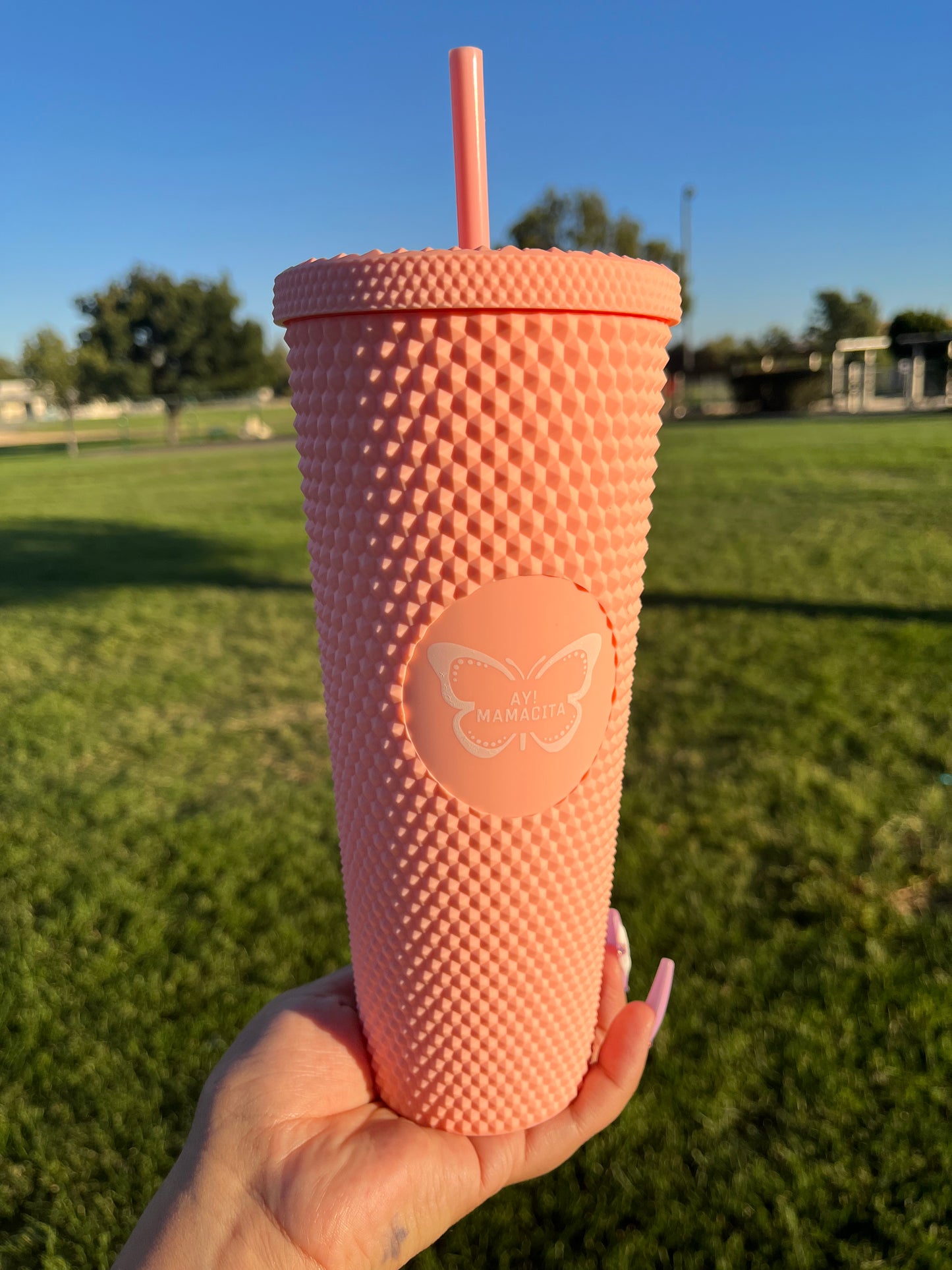 Matte Baby Pink Studded Tumbler