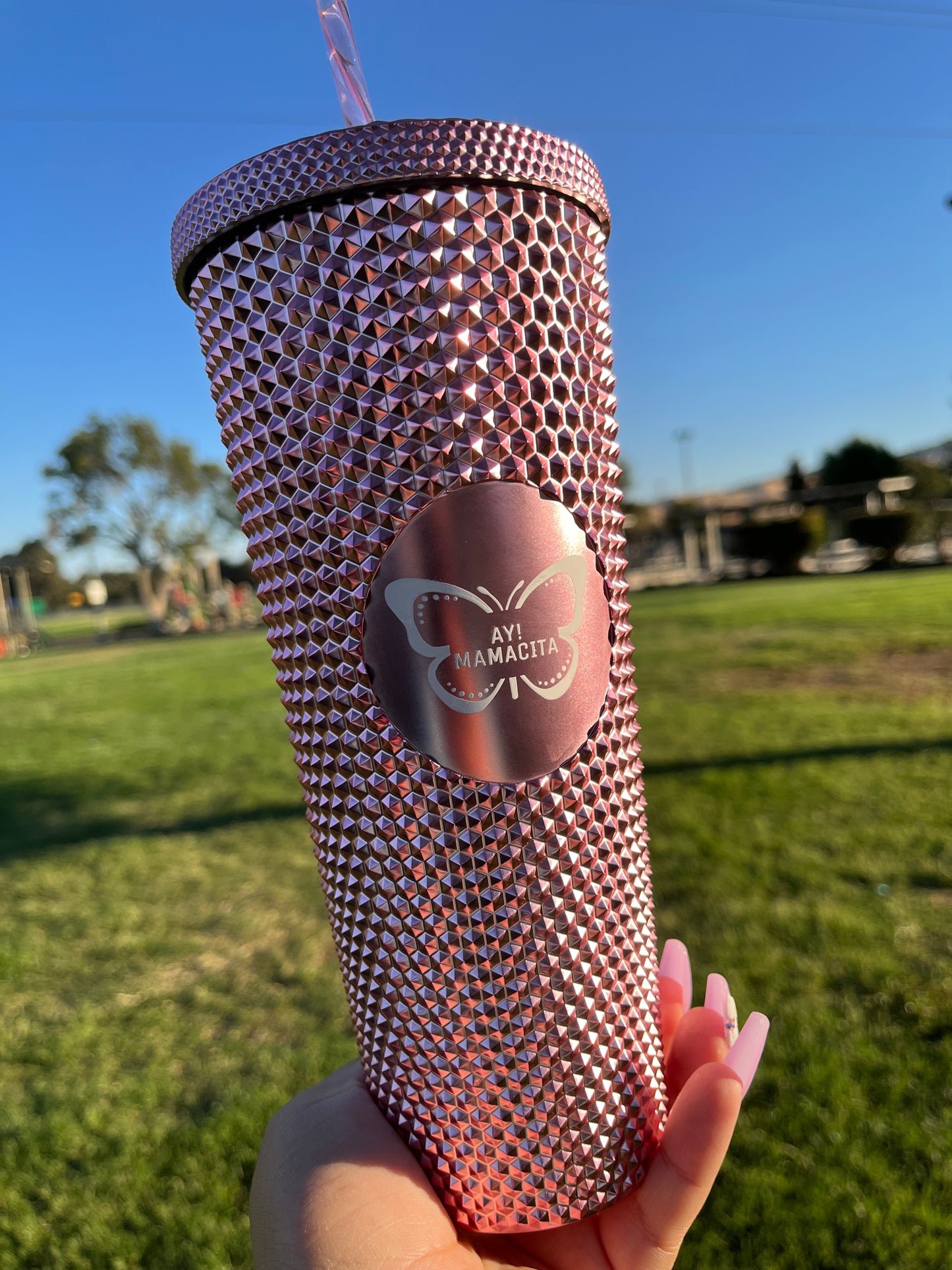 Metallic Pink Studded Tumbler