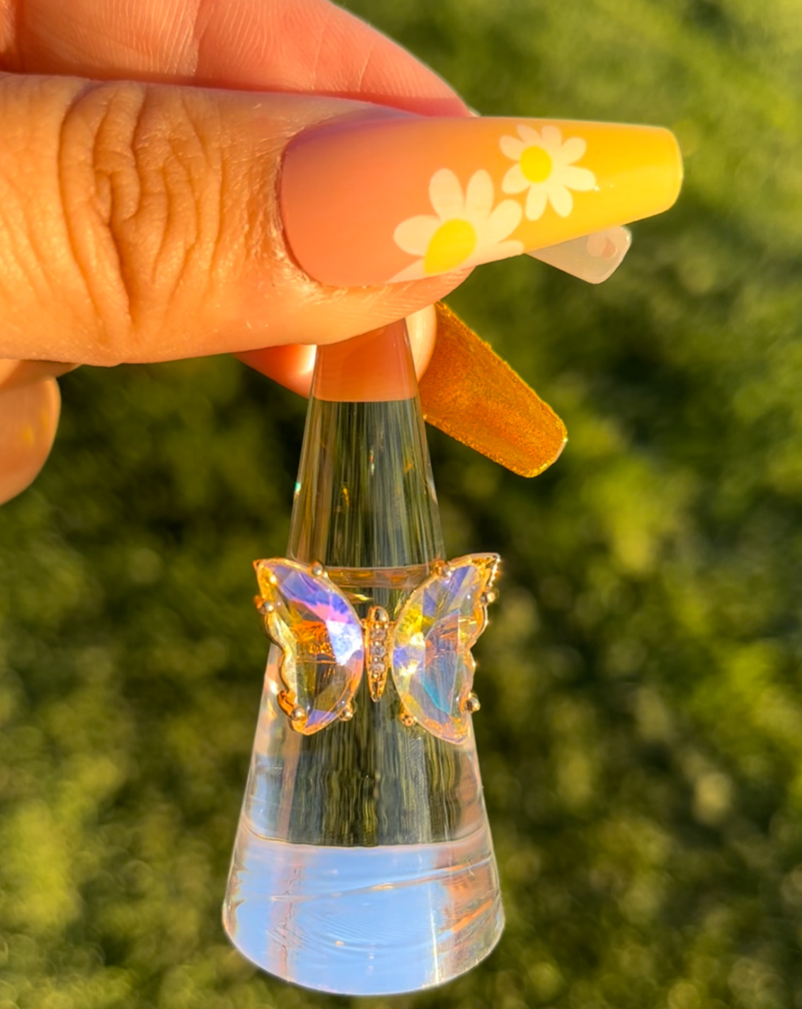 Clear Iridescent Glass Butterfly Ring