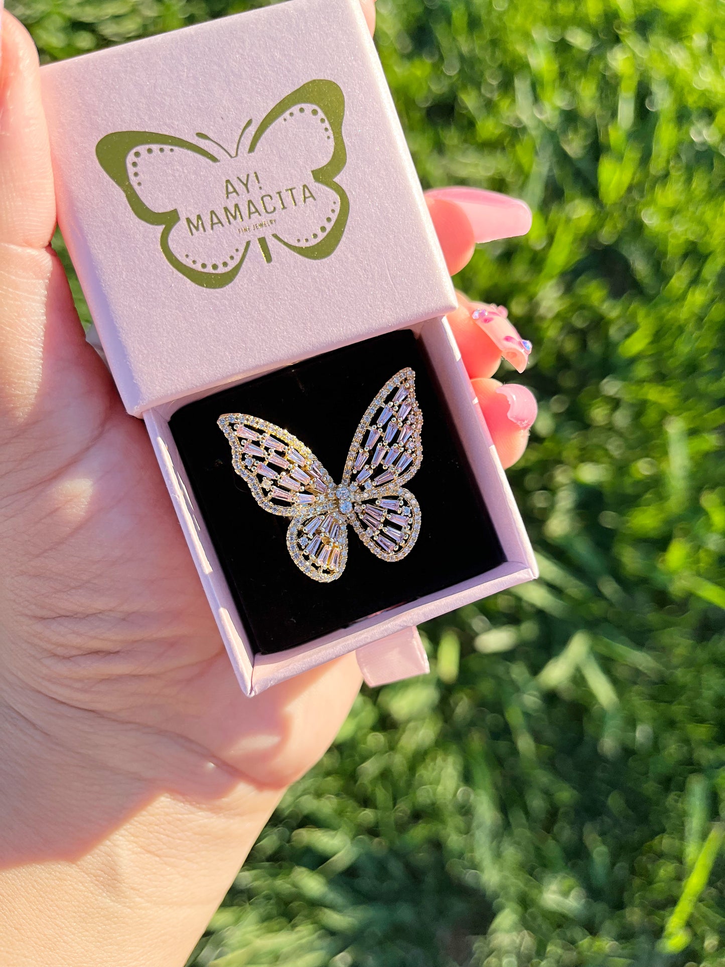 18k Gold Platted Pink Butterfly Ring