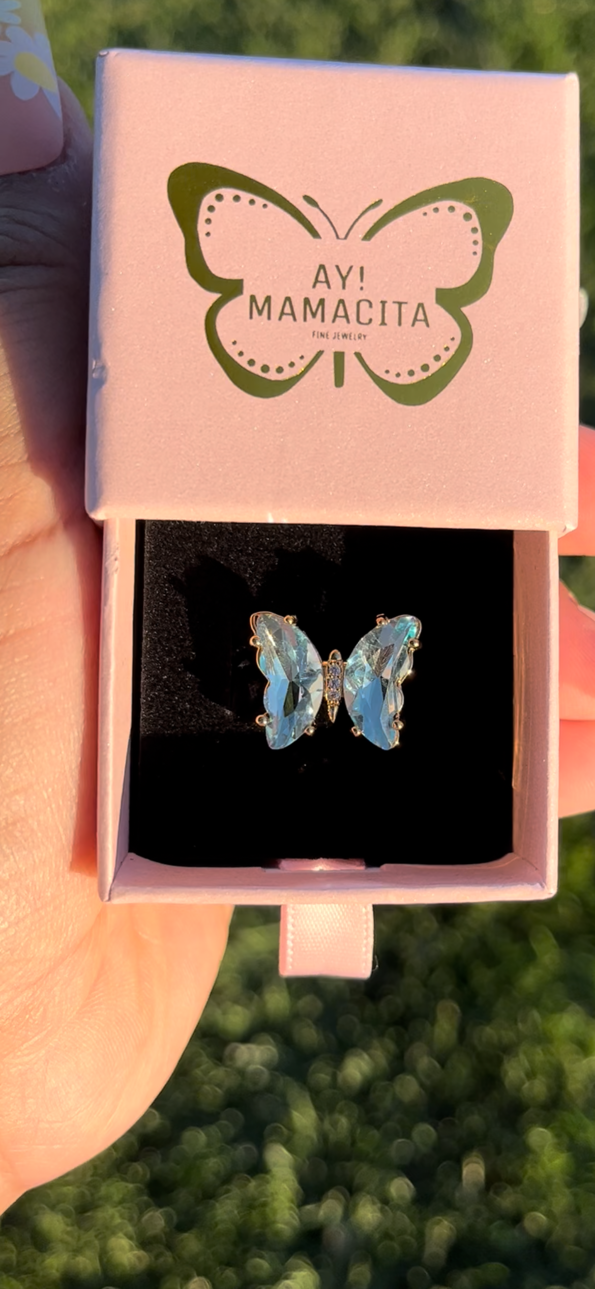 Sky Blue Translucent Butterfly Ring