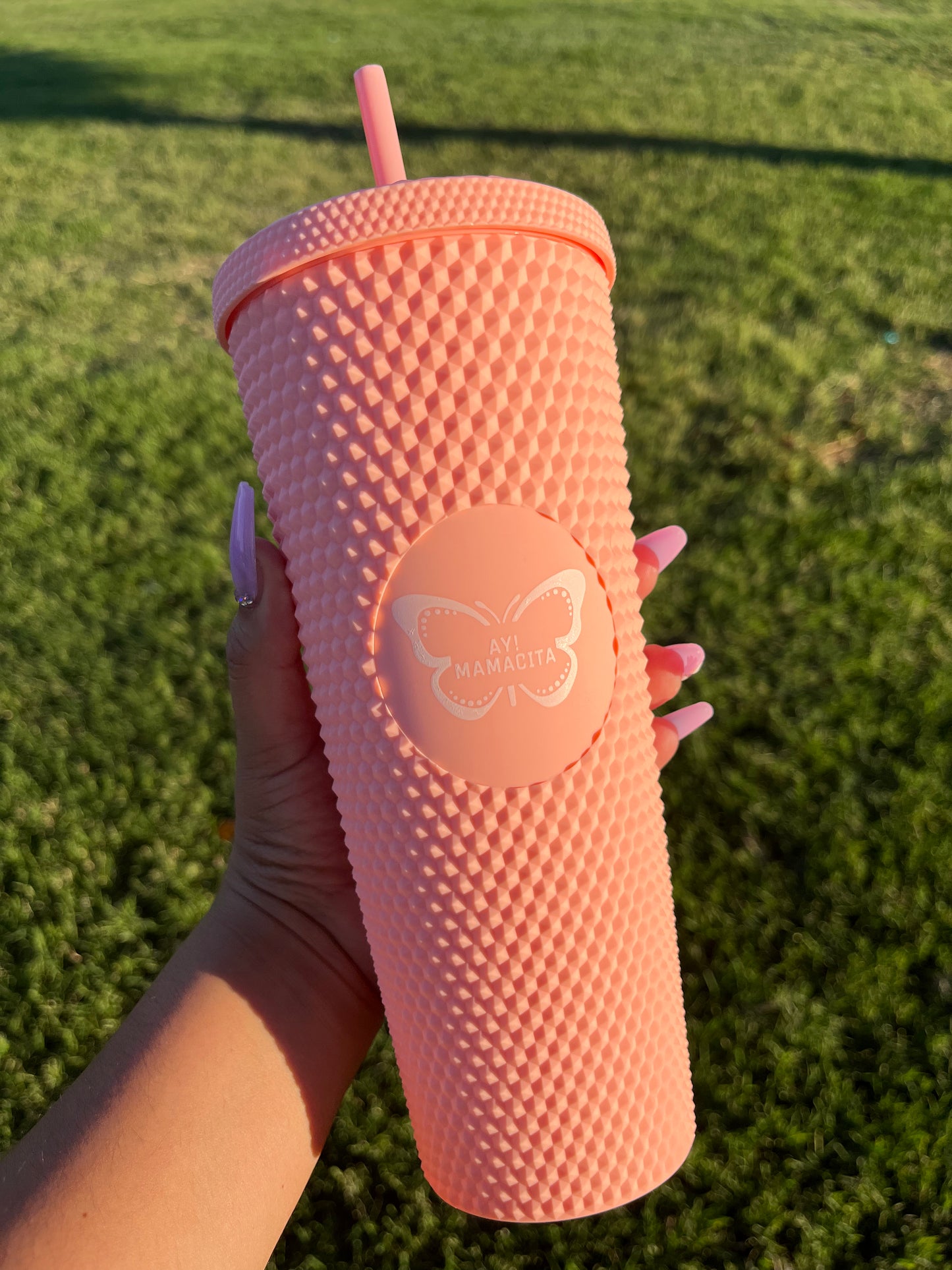 Matte Baby Pink Studded Tumbler