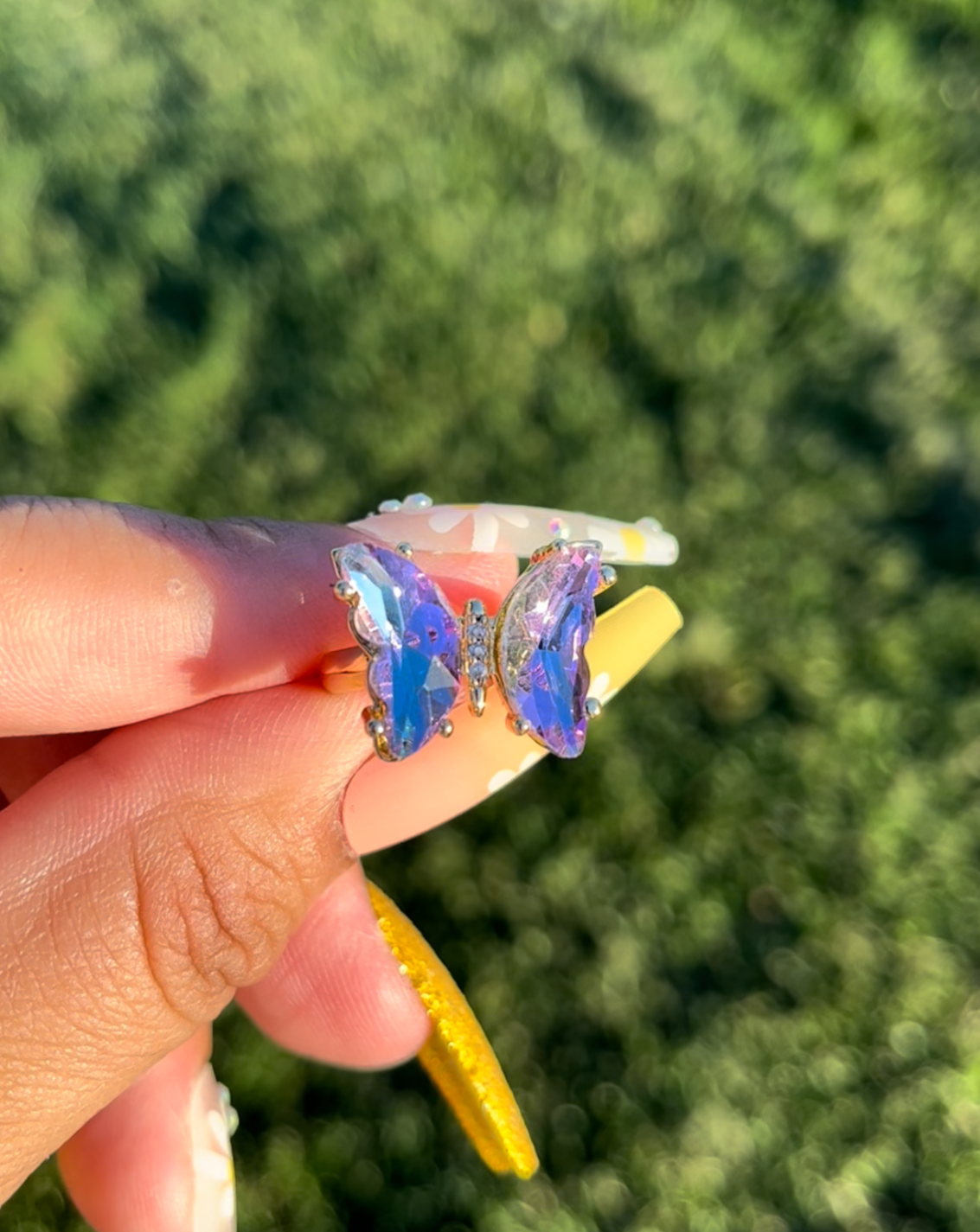 Pink-Blue Glass Butterfly Ring