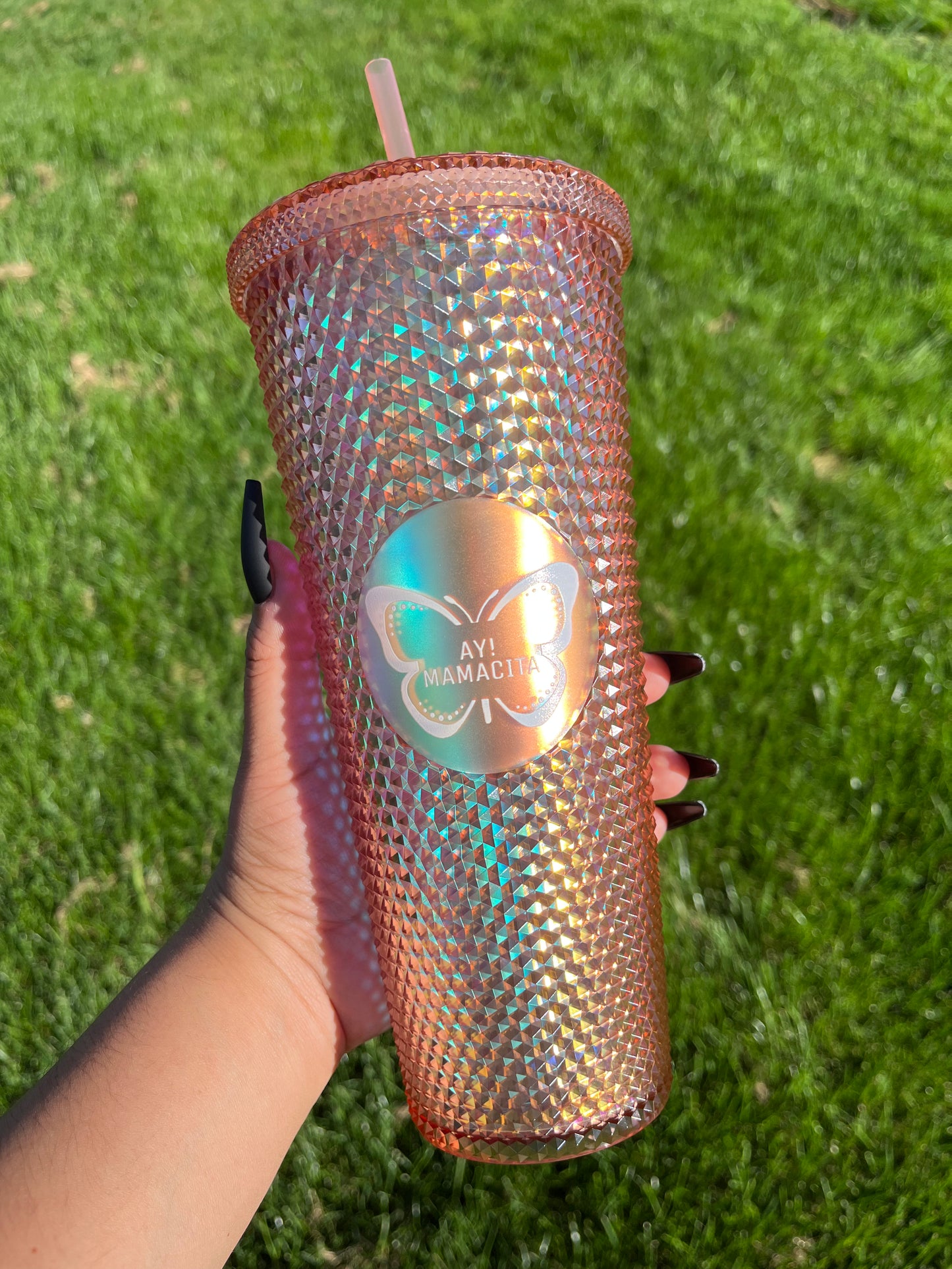 Orange Holographic Studded Tumbler