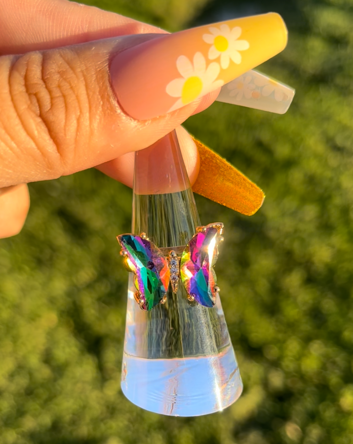 Rainbow Glass Butterfly Ring