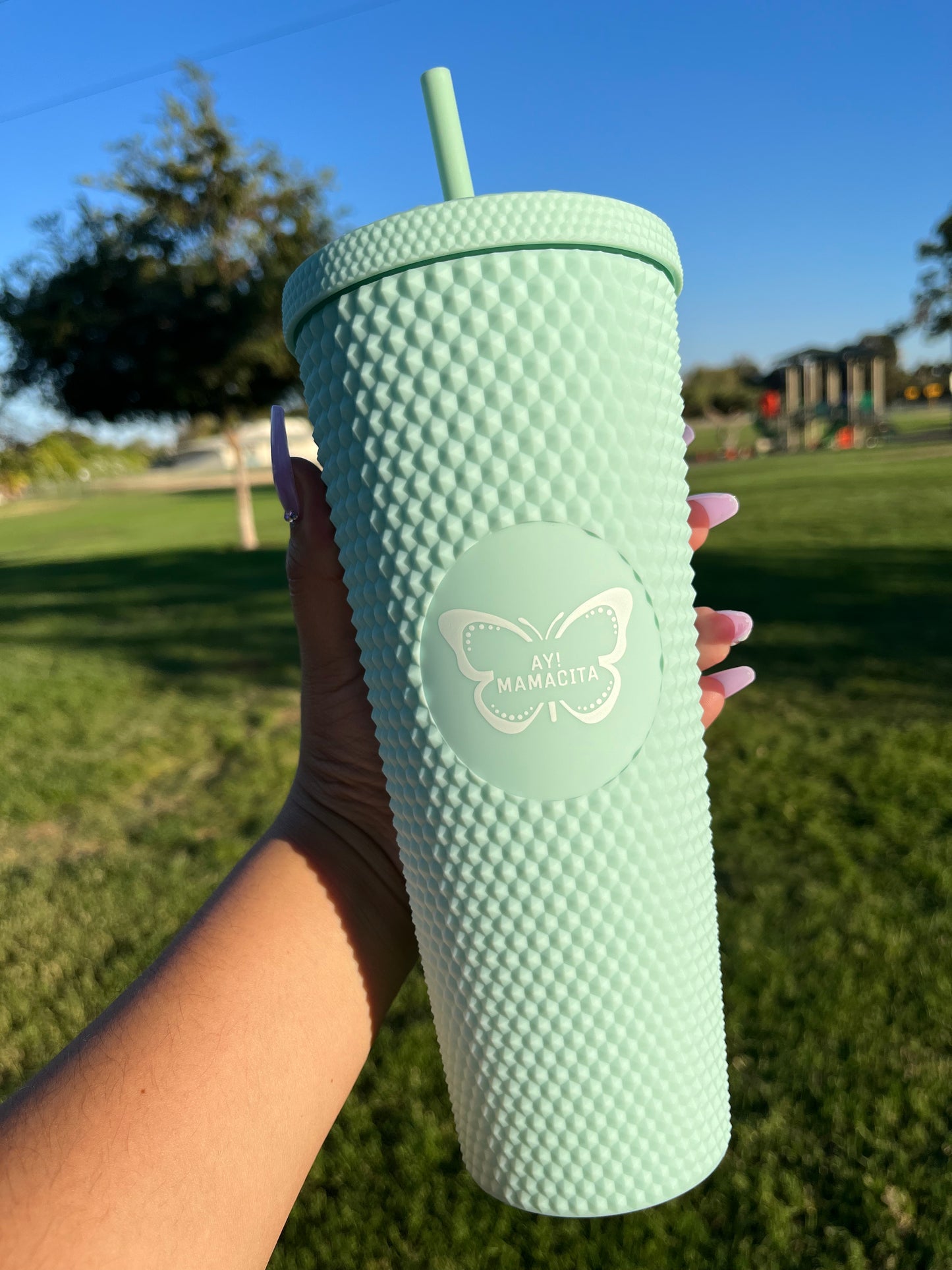 Matte Mint Green Studded Tumbler