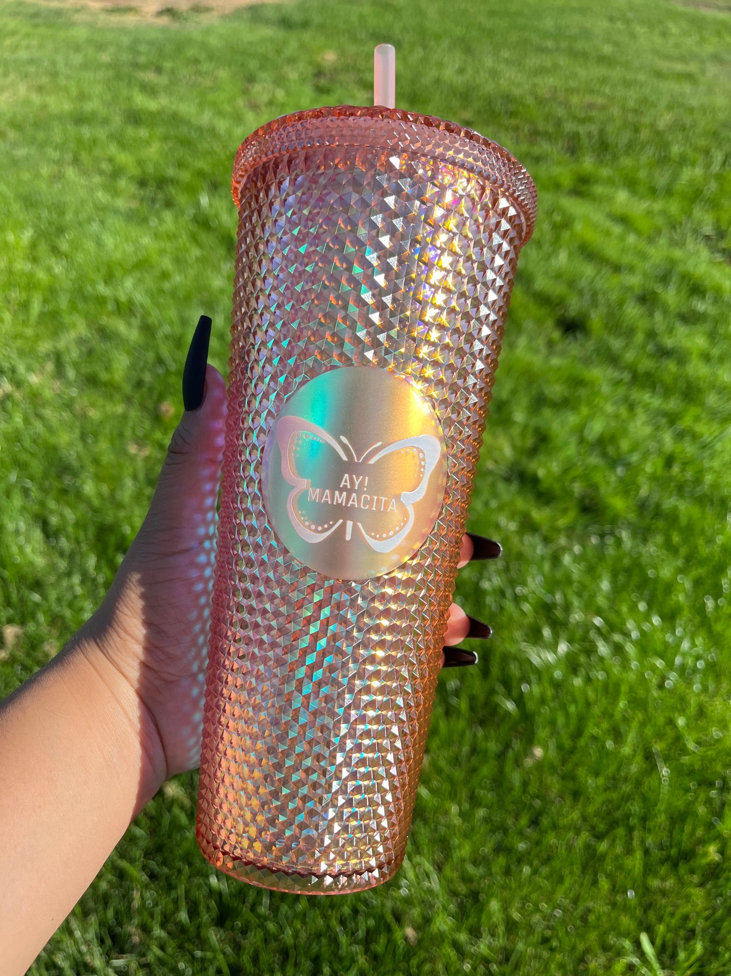 Orange Holographic Studded Tumbler