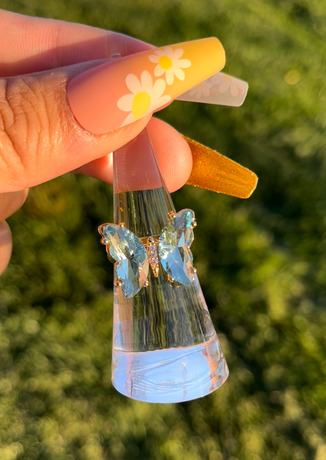 Sky Blue Translucent Butterfly Ring