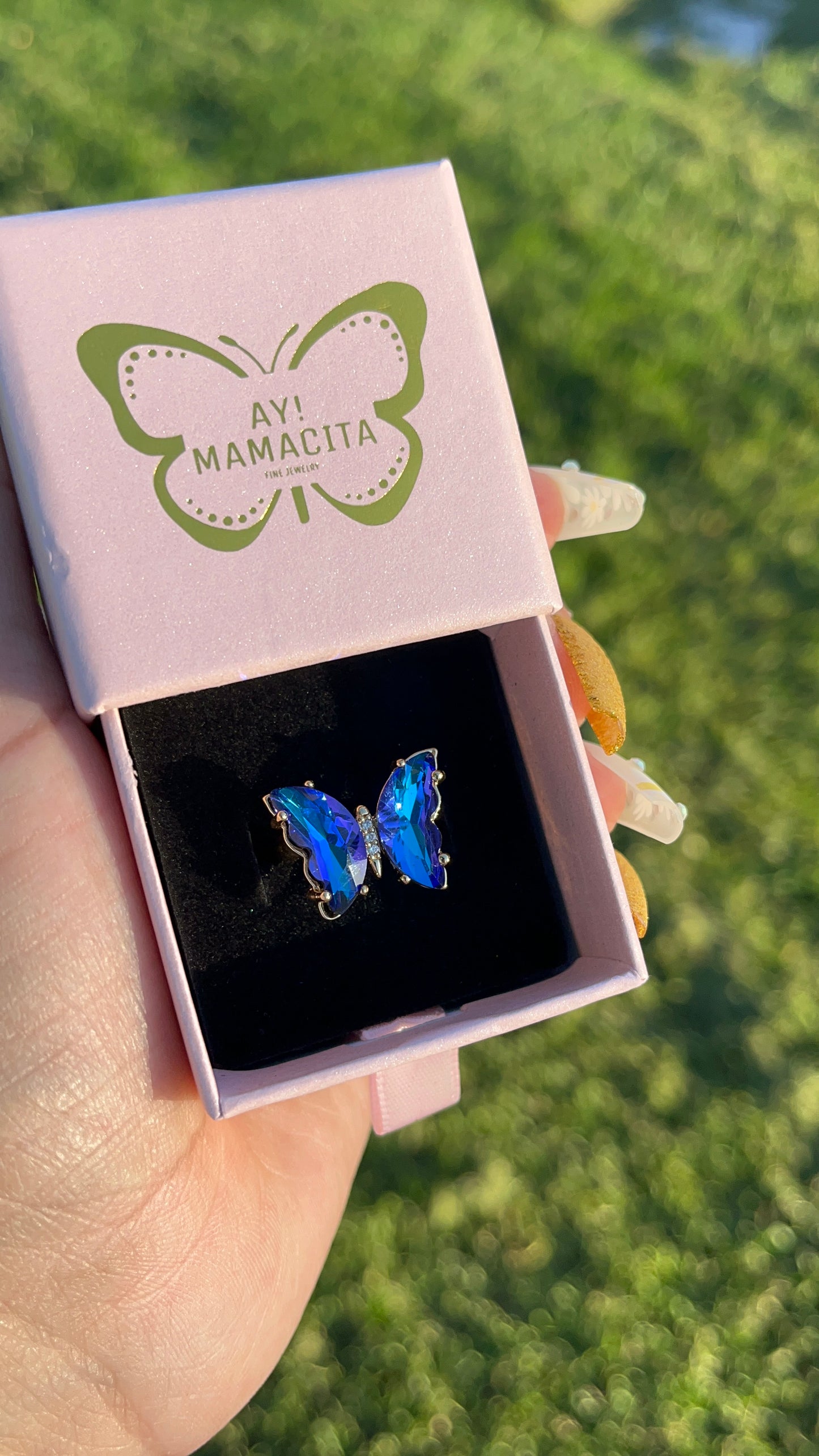 Royal Blue Glass Butterfly Ring