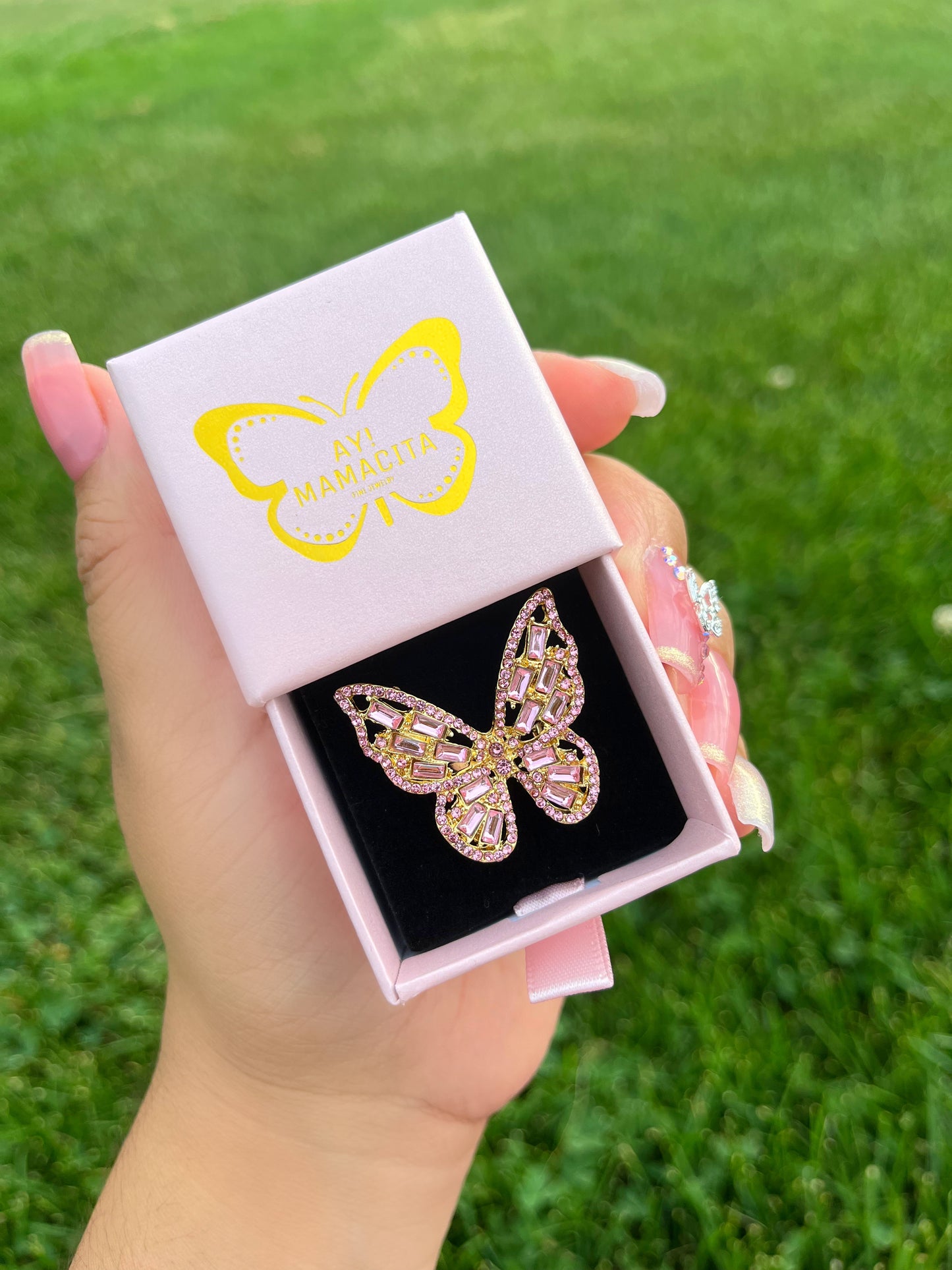 18k Gold Platted Fully Pink Butterfly Ring