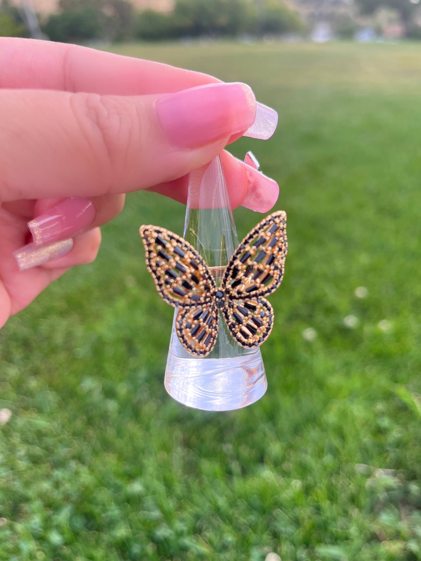 18k Gold Platted Black Buttefly Ring