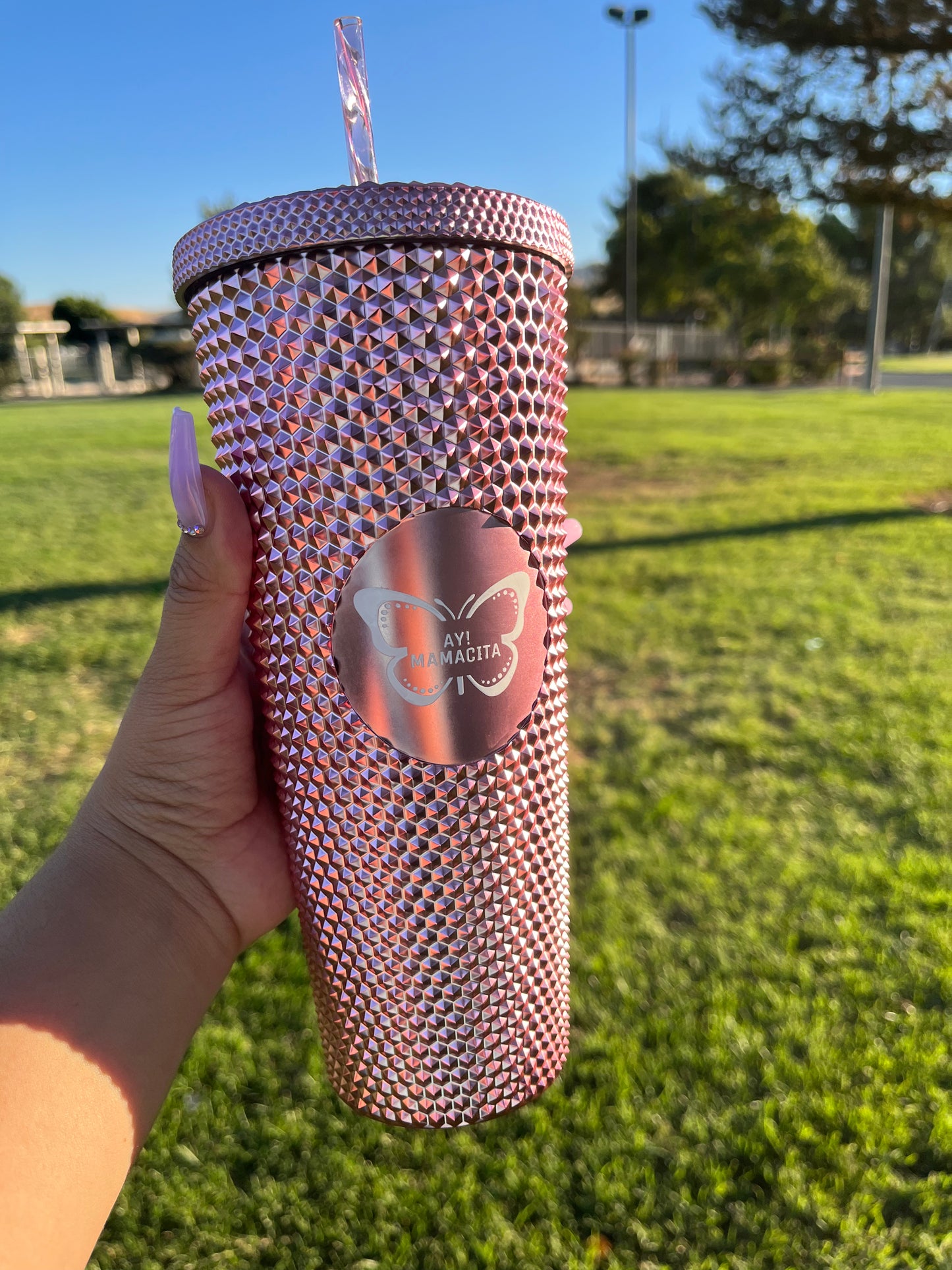 Metallic Pink Studded Tumbler