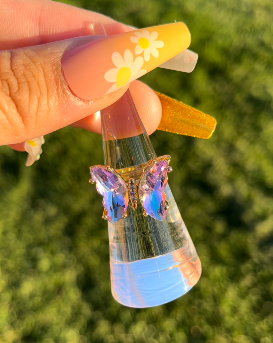 Pink-Blue Glass Butterfly Ring