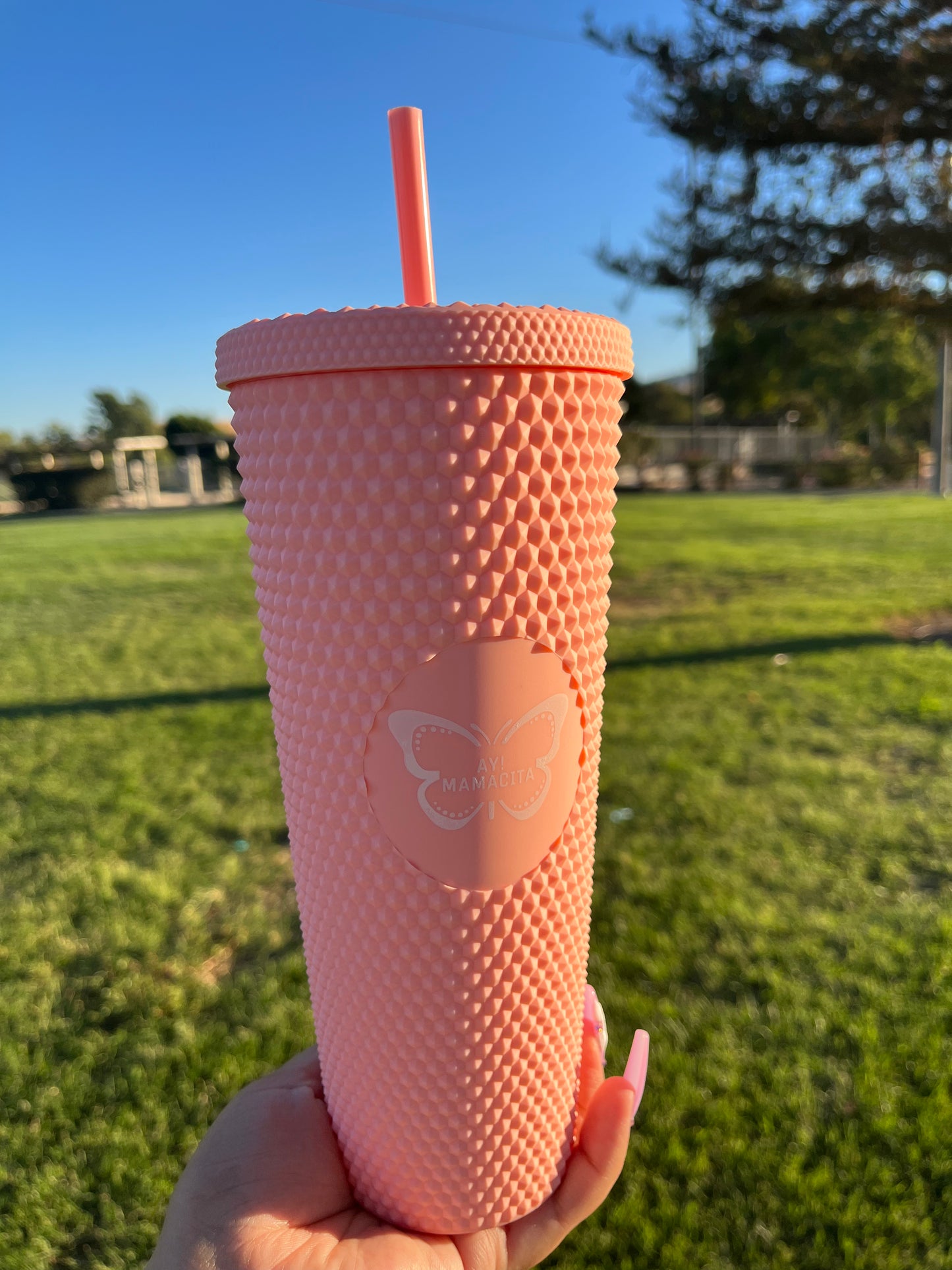 Matte Baby Pink Studded Tumbler