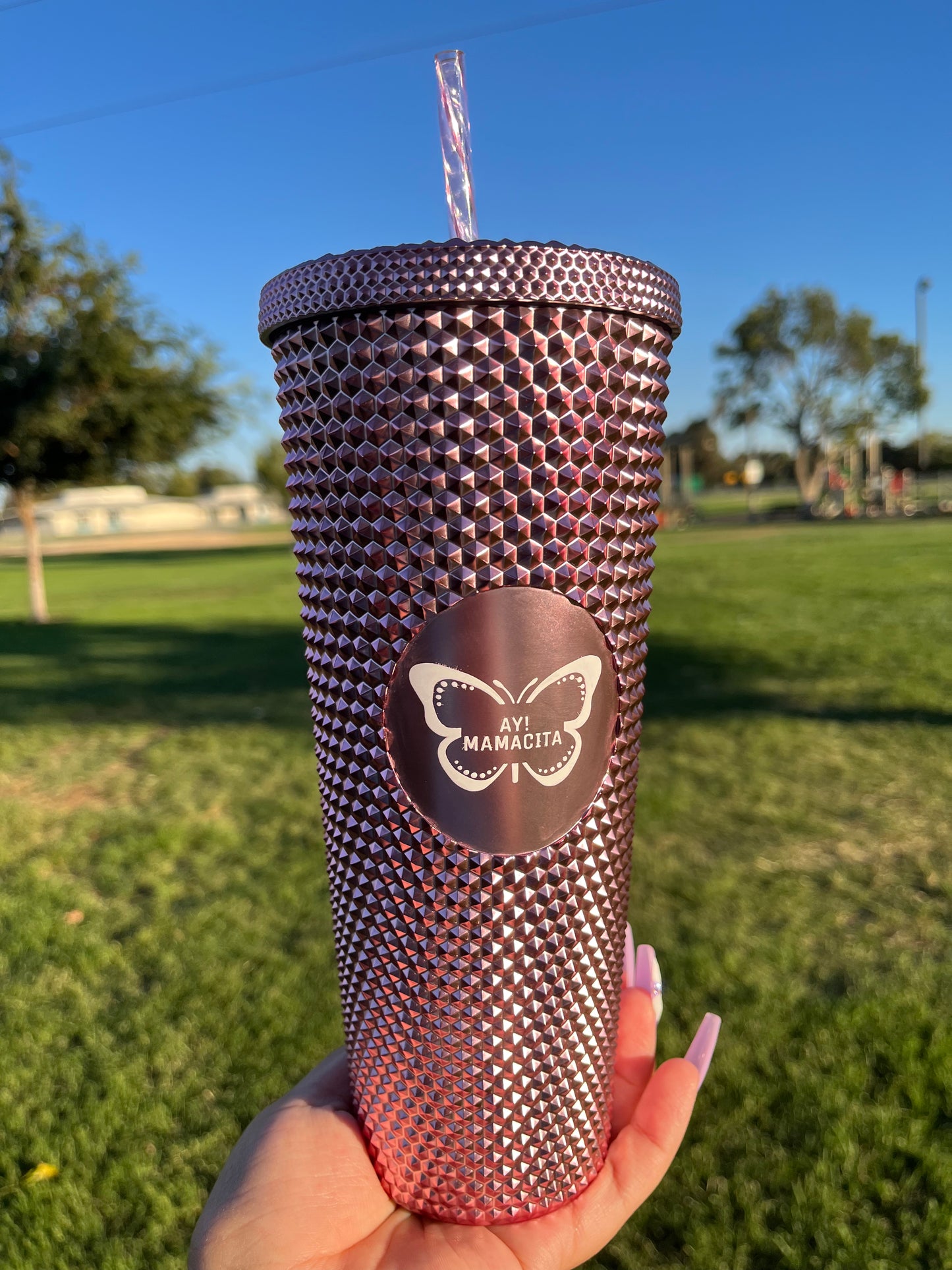 Metallic Pink Studded Tumbler