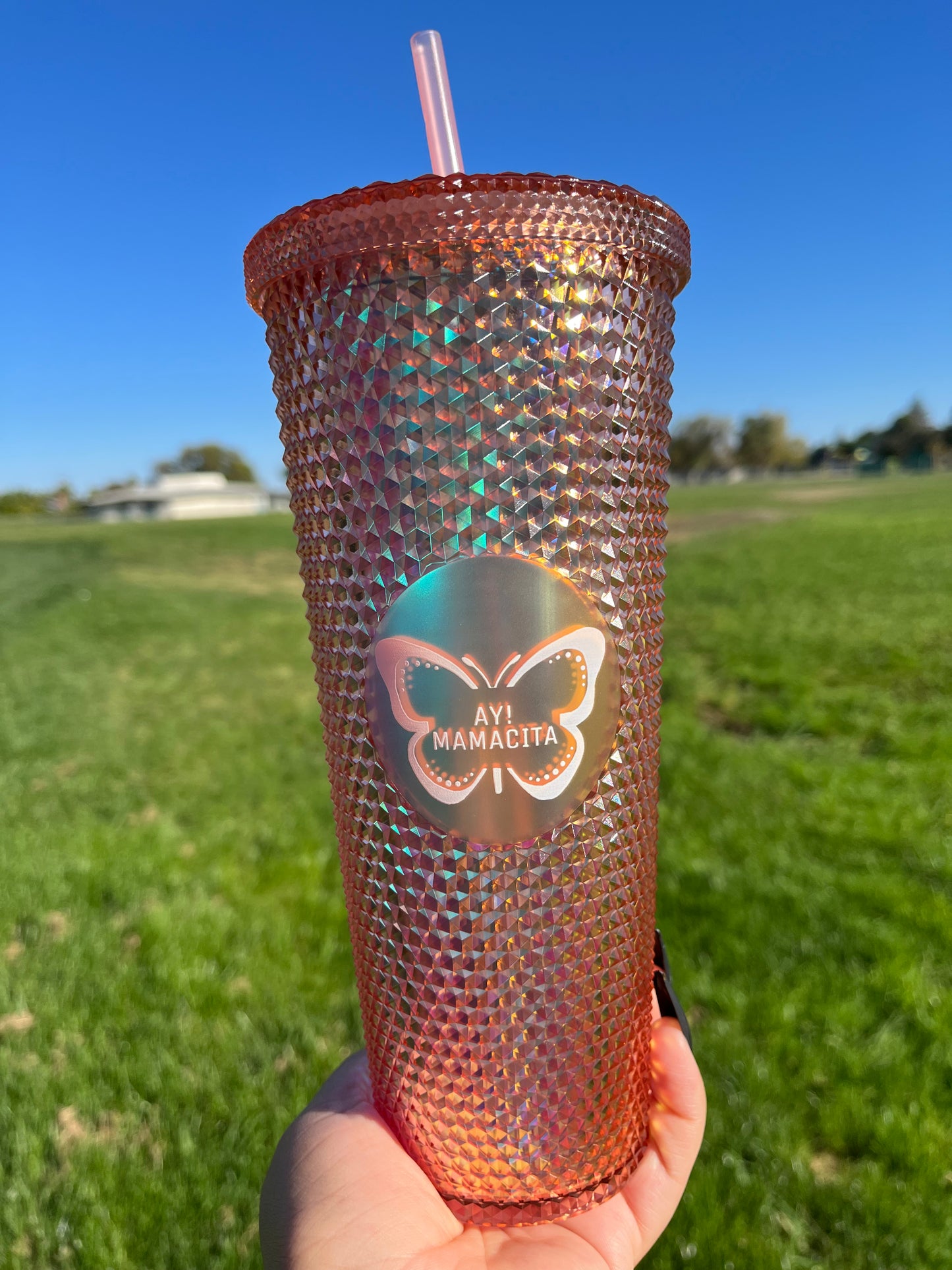 Orange Holographic Studded Tumbler