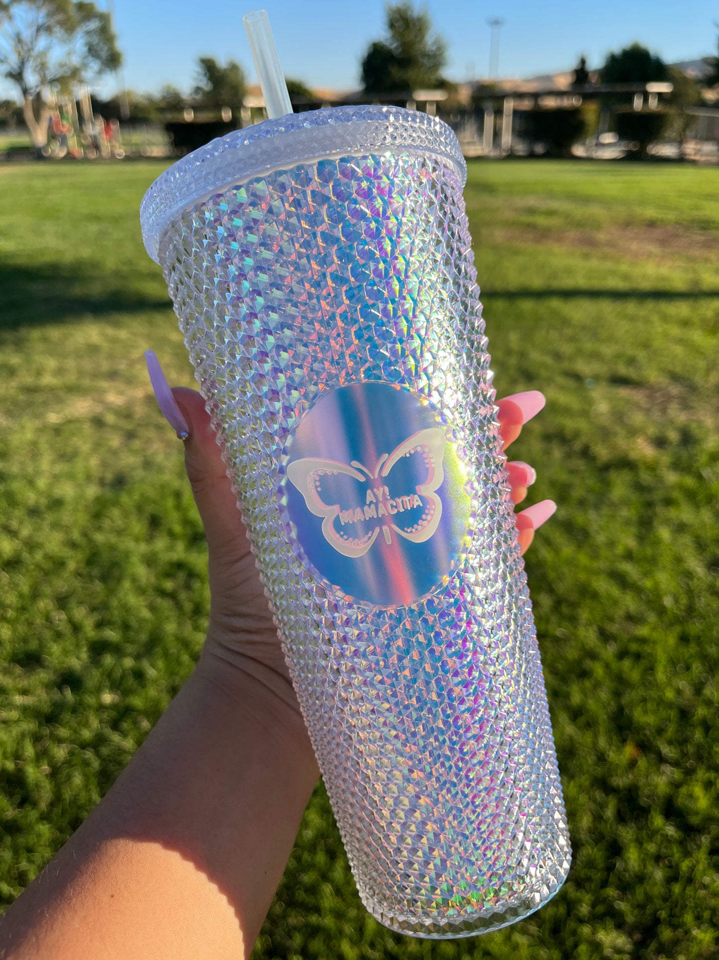 Icy Blue Holographic Studded Tumbler