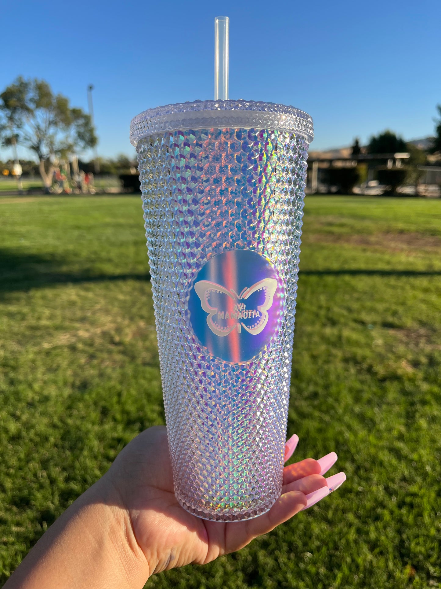 Icy Blue Holographic Studded Tumbler