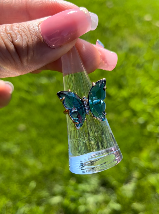 Teal Translucent Butterfly Ring