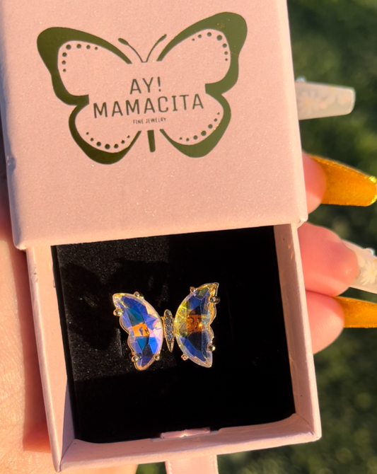 Clear Iridescent Glass Butterfly Ring