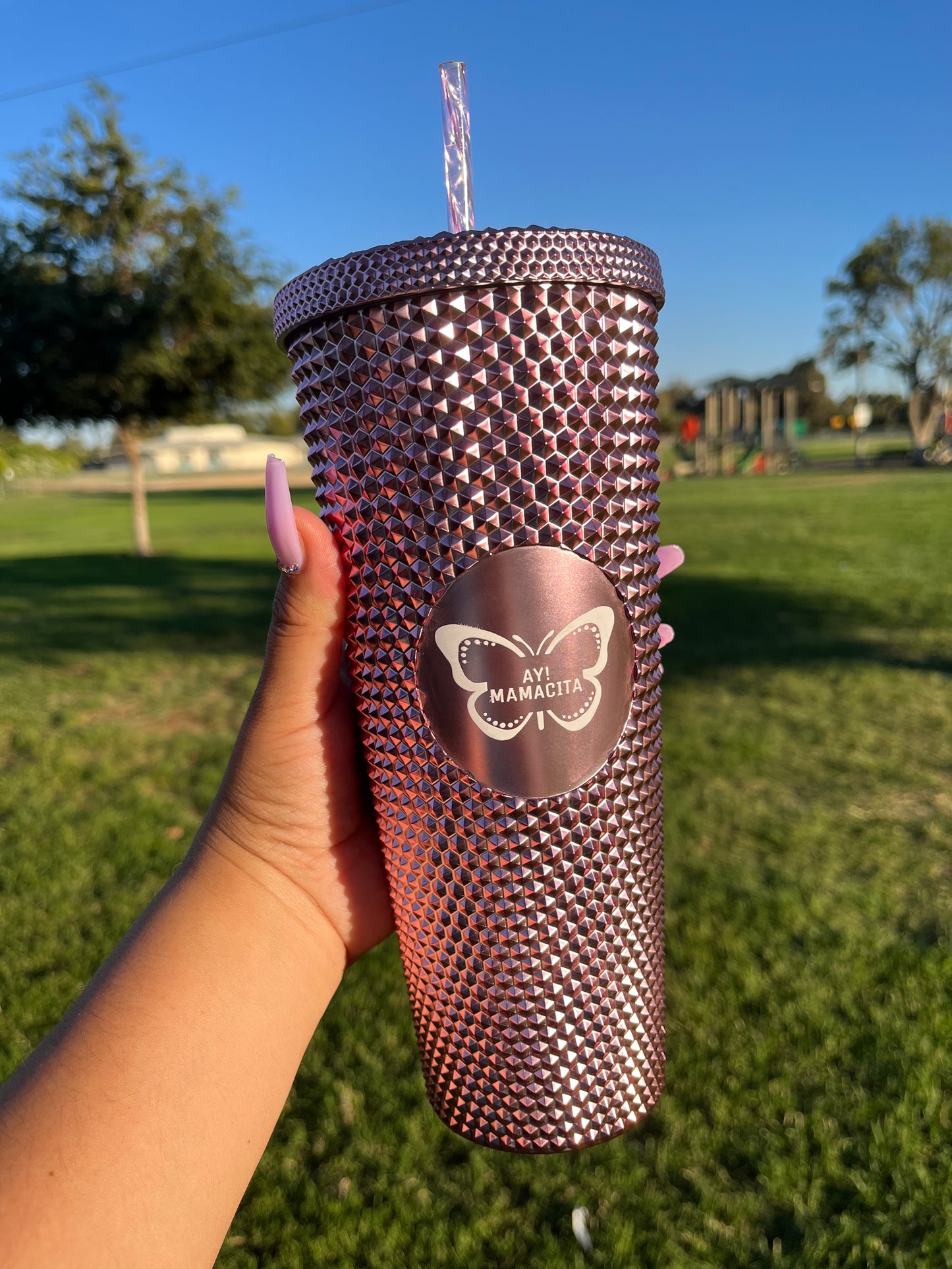 Metallic Pink Studded Tumbler