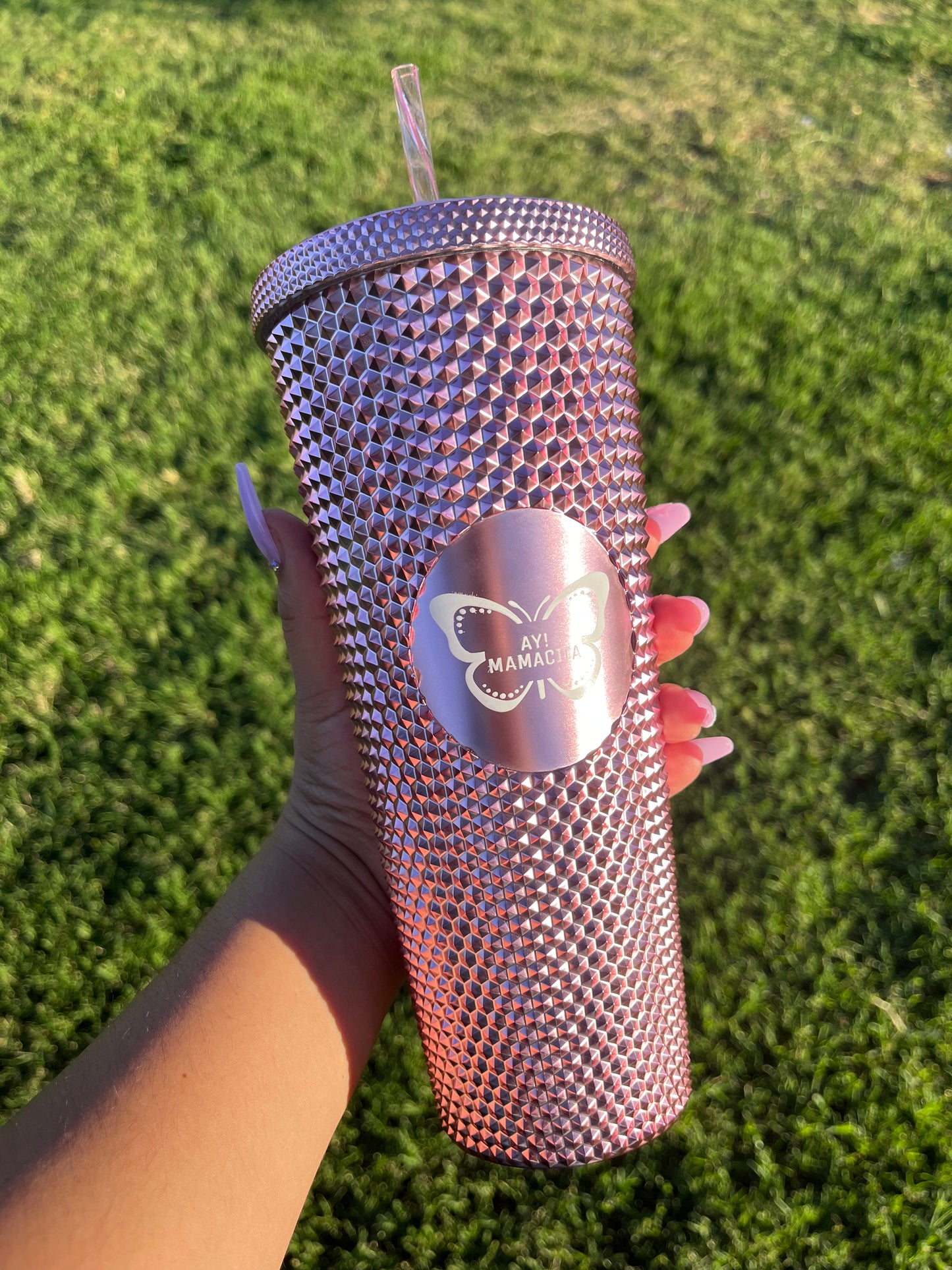 Metallic Pink Studded Tumbler