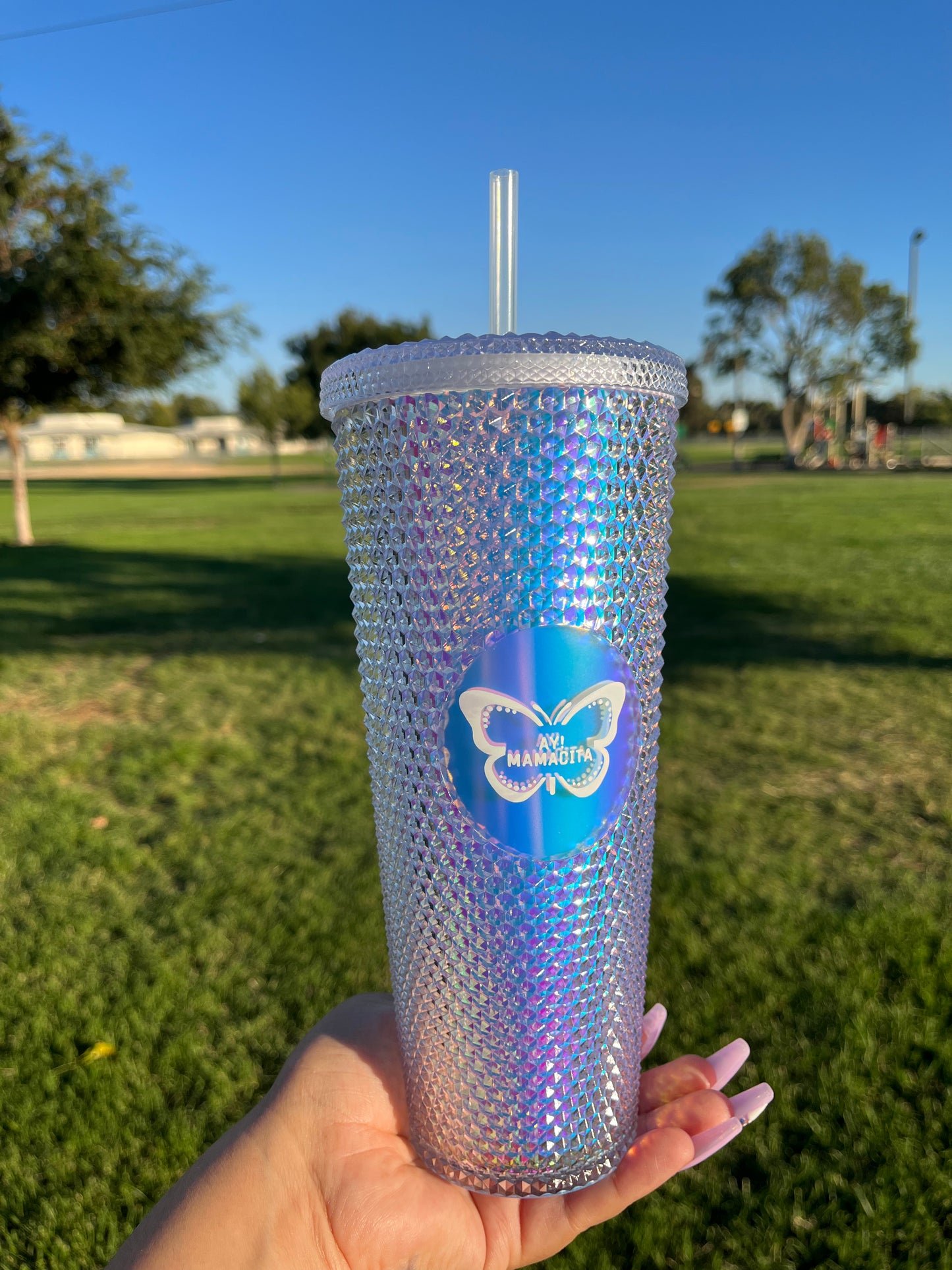 Icy Blue Holographic Studded Tumbler