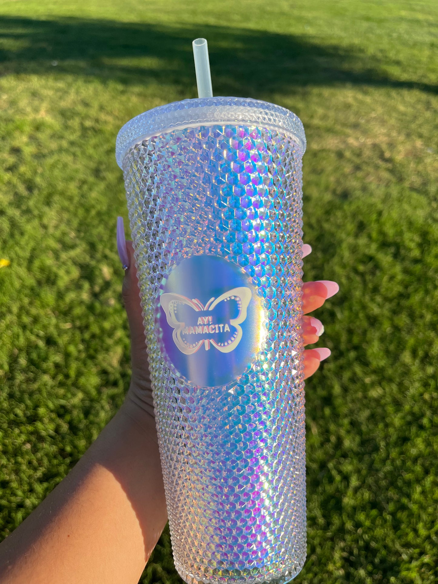 Icy Blue Holographic Studded Tumbler