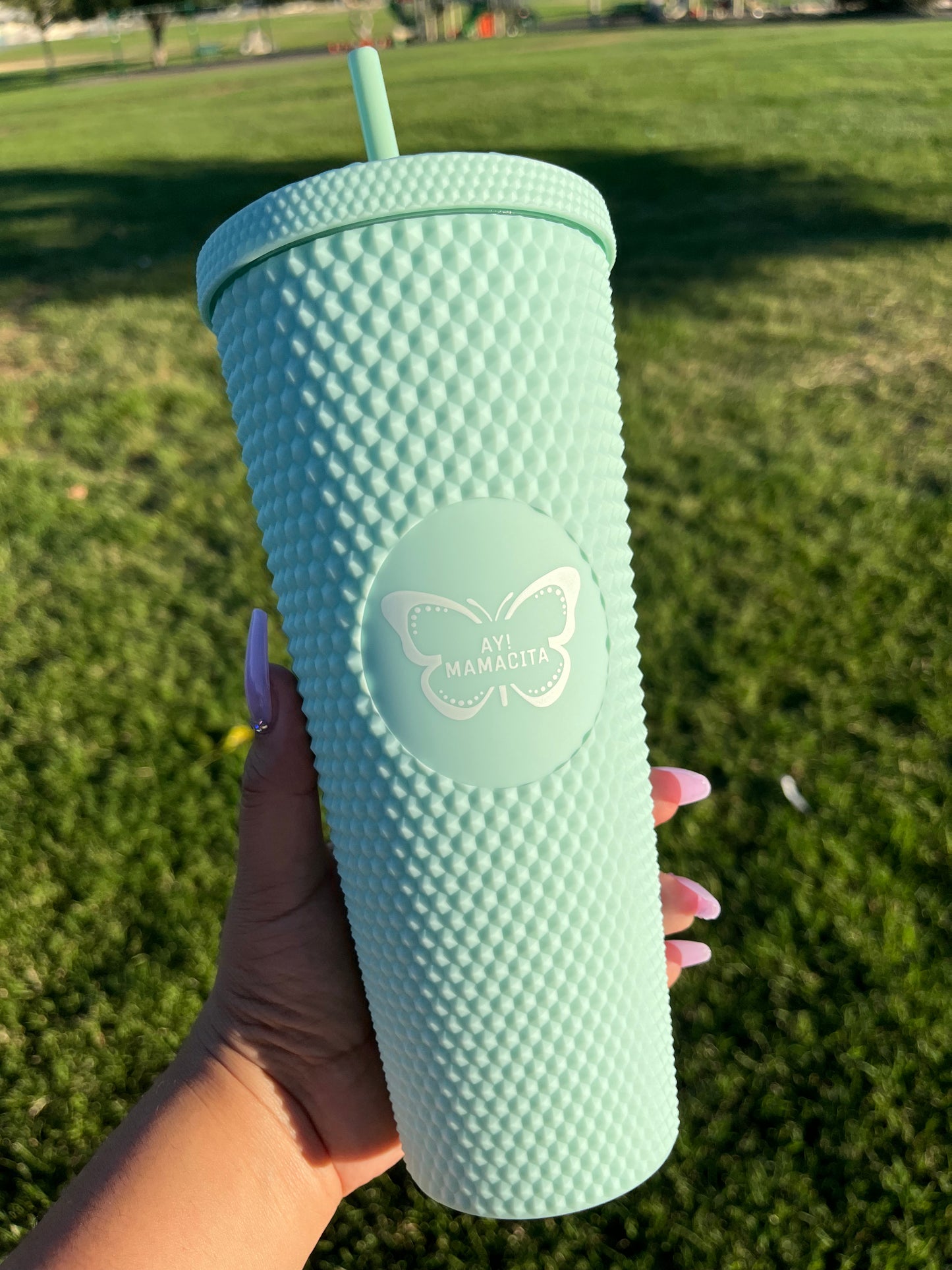 Matte Mint Green Studded Tumbler