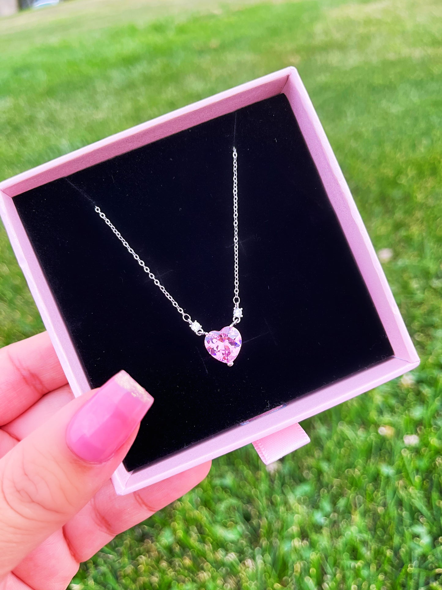 Stainless Steel Pink Heart Necklace