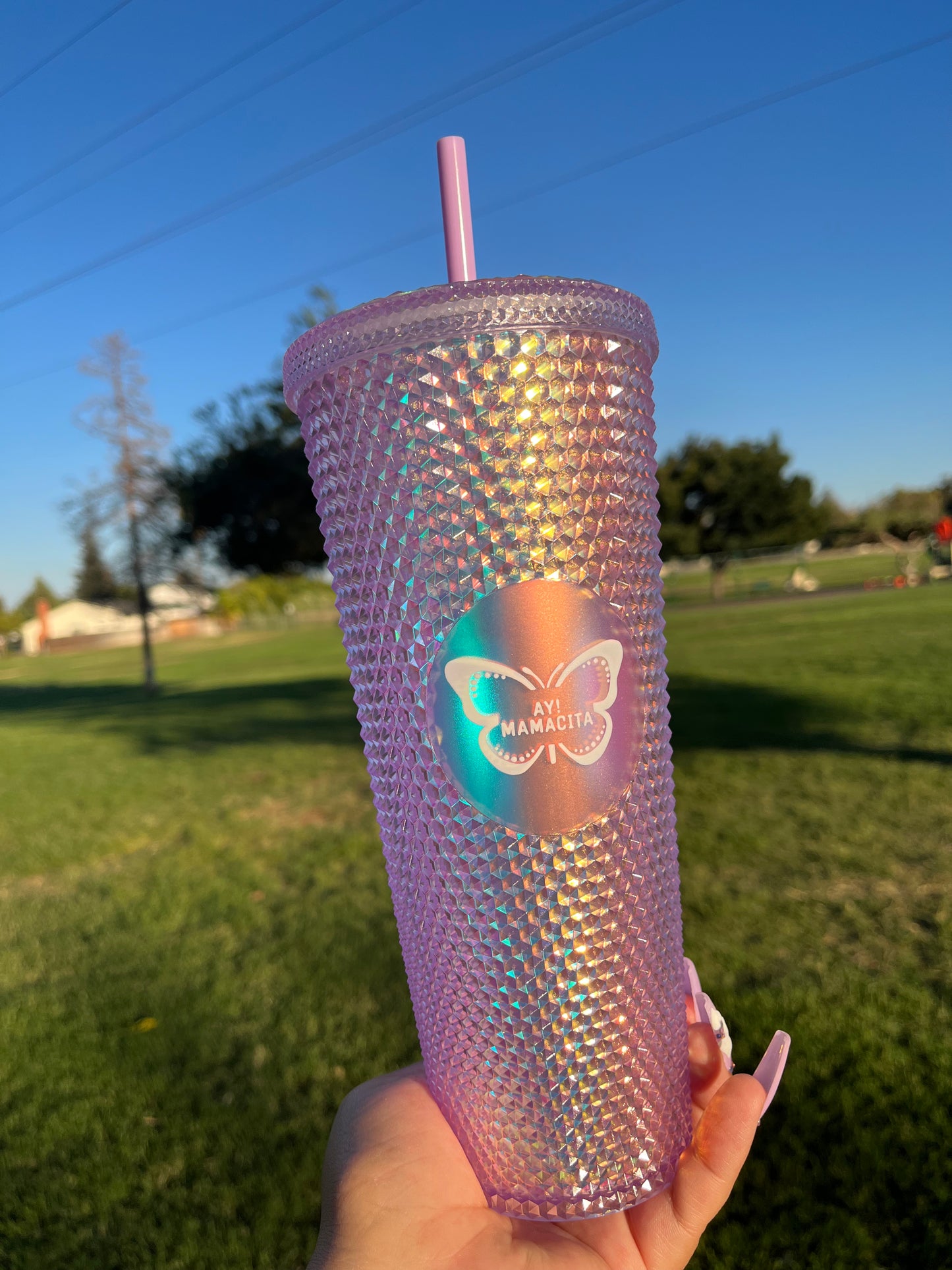 Lilac Holographic Studded Tumbler