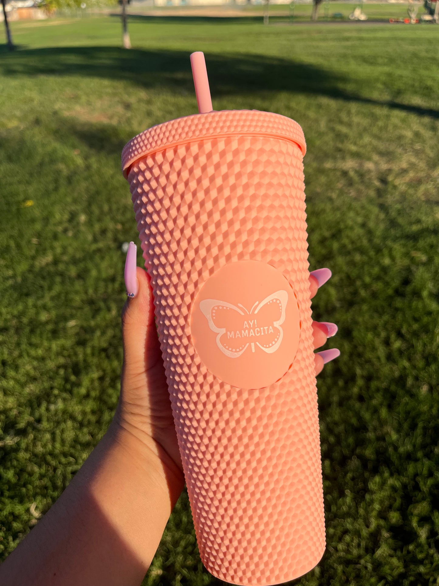 Matte Baby Pink Studded Tumbler