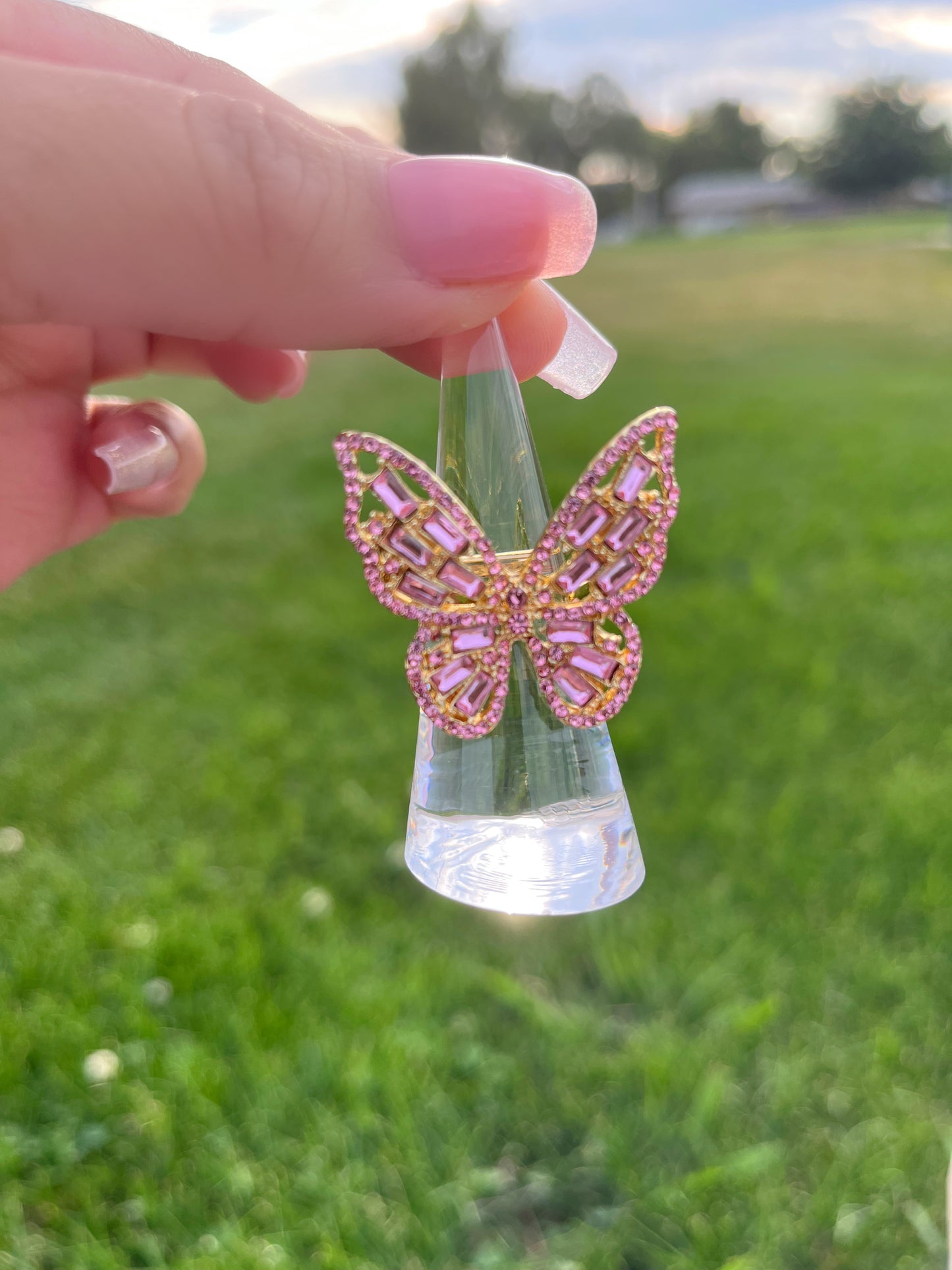 18k Gold Platted Fully Pink Butterfly Ring